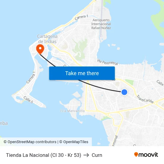 Tienda La Nacional (Cl 30 - Kr 53) to Curn map