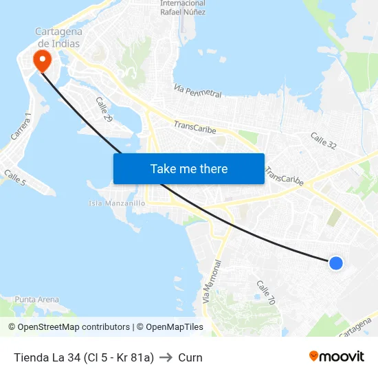 Tienda La 34 (Cl 5 - Kr 81a) to Curn map