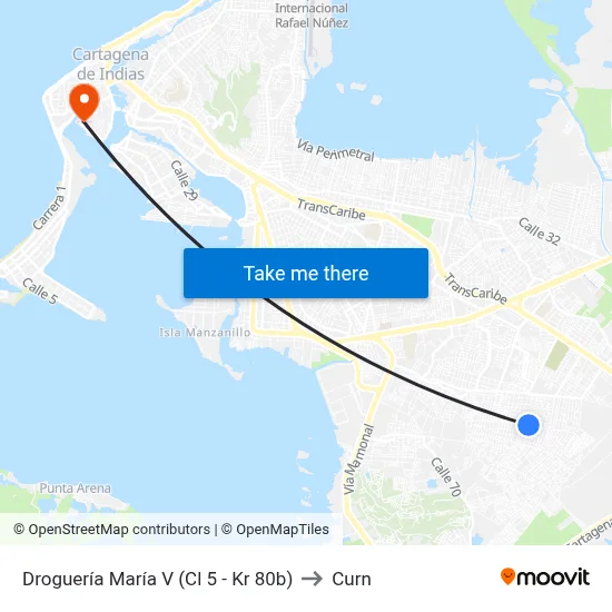 Droguería María V (Cl 5 - Kr 80b) to Curn map