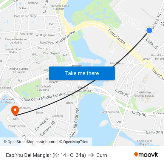 Espíritu Del Manglar (Kr 14 - Cl 34a) to Curn map