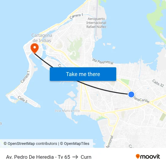Av. Pedro De Heredia - Tv 65 to Curn map