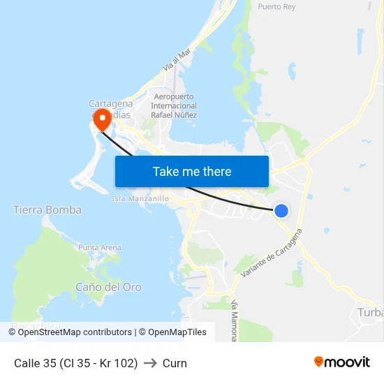 Calle 35 (Cl 35 - Kr 102) to Curn map