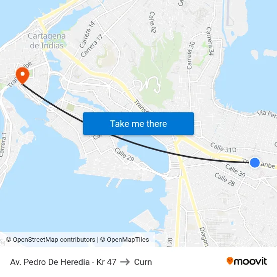 Av. Pedro De Heredia - Kr 47 to Curn map