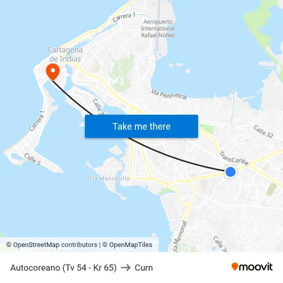 Autocoreano (Tv 54 - Kr 65) to Curn map