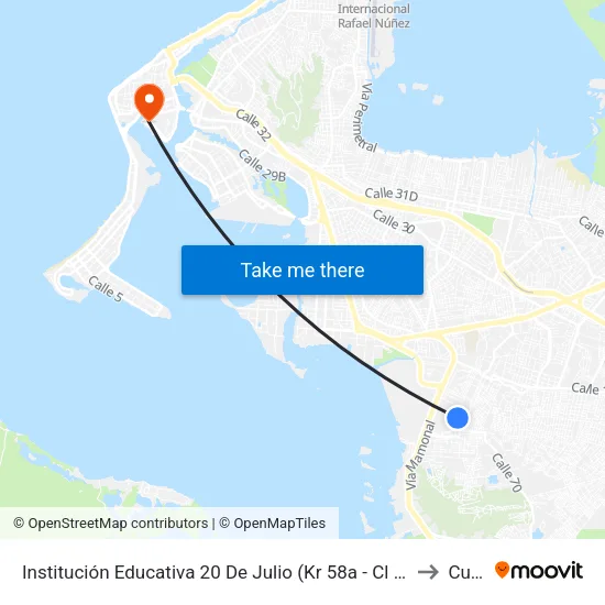 Institución Educativa 20 De Julio (Kr 58a - Cl 8b) to Curn map