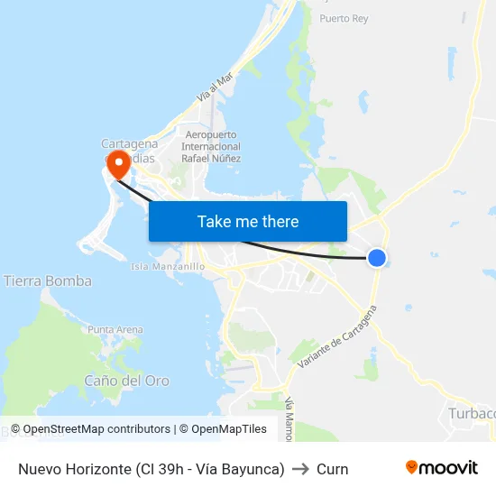 Nuevo Horizonte (Cl 39h - Vía Bayunca) to Curn map