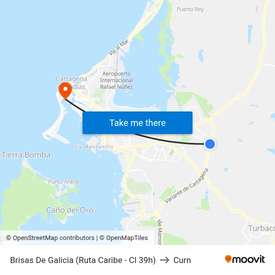 Brisas De Galicia (Ruta Caribe - Cl 39h) to Curn map