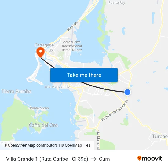 Villa Grande 1 (Ruta Caribe - Cl 39a) to Curn map