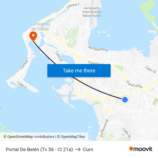 Portal De Belén (Tv 56 - Cl 21a) to Curn map