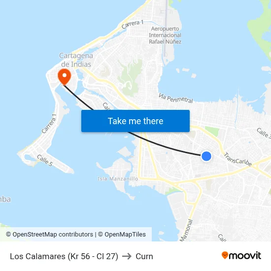 Los Calamares (Kr 56 - Cl 27) to Curn map