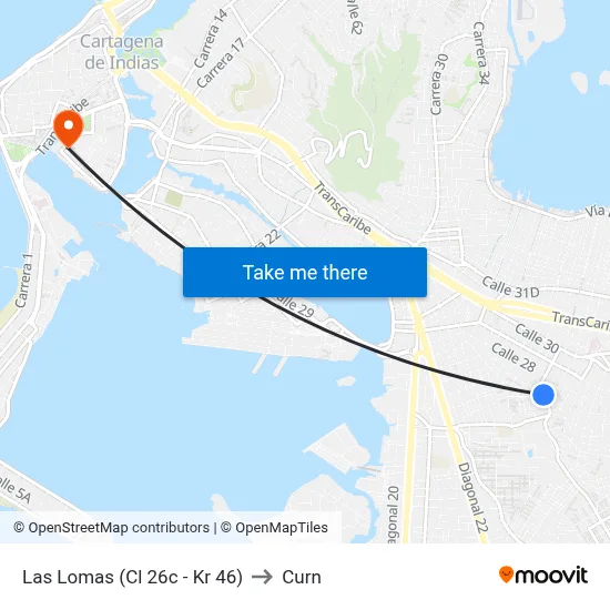 Las Lomas (Cl 26c - Kr 46) to Curn map