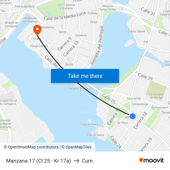 Manzana 17 (Cl 25 - Kr 17a) to Curn map
