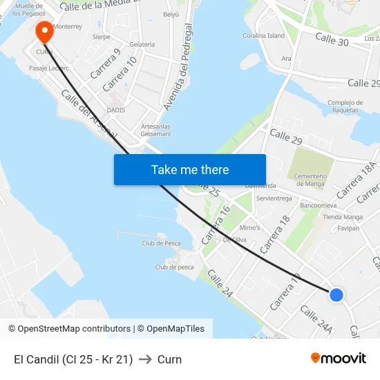 El Candil (Cl 25 - Kr 21) to Curn map