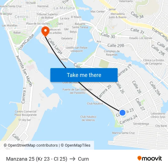 Manzana 25 (Kr 23 - Cl 25) to Curn map