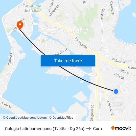 Colegio Latinoamericano (Tv 45a - Dg 26a) to Curn map