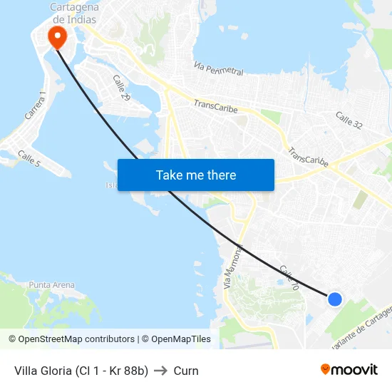 Villa Gloria (Cl 1 - Kr 88b) to Curn map