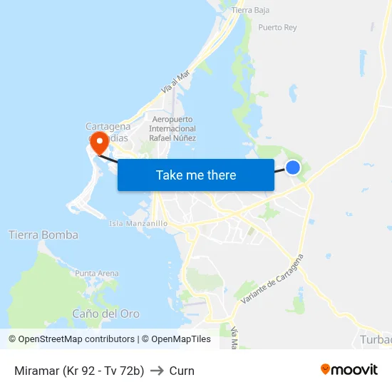 Miramar (Kr 92 - Tv 72b) to Curn map