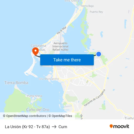 La Unión (Kr 92 - Tv 87a) to Curn map