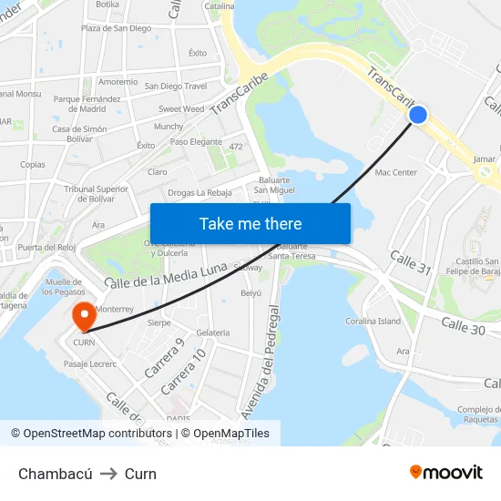 Chambacú to Curn map