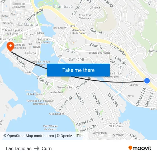 Las Delicias to Curn map