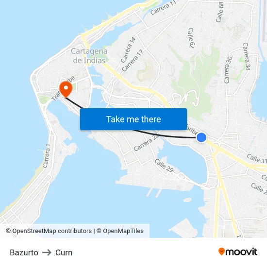 Bazurto to Curn map