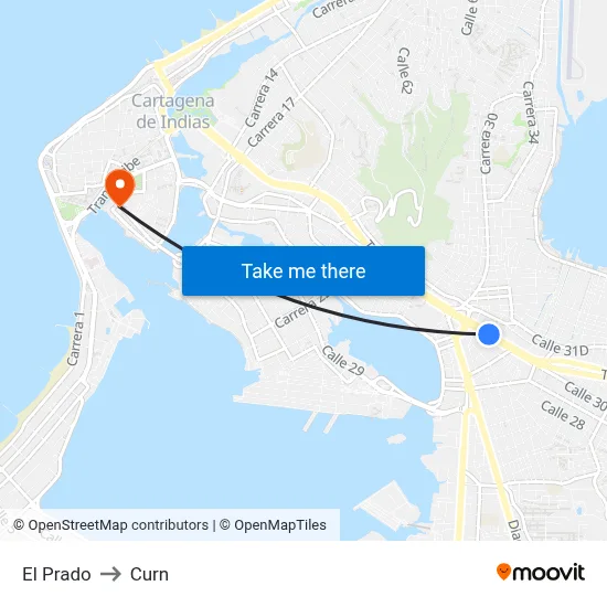 El Prado to Curn map