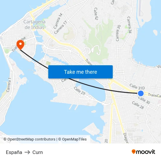 España to Curn map