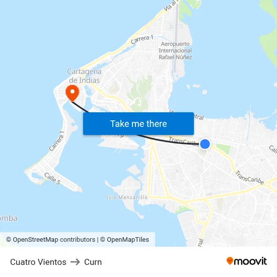 Cuatro Vientos to Curn map