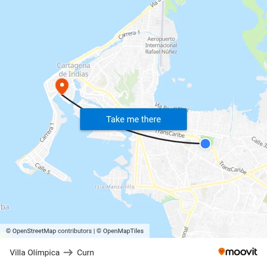 Villa Olímpica to Curn map