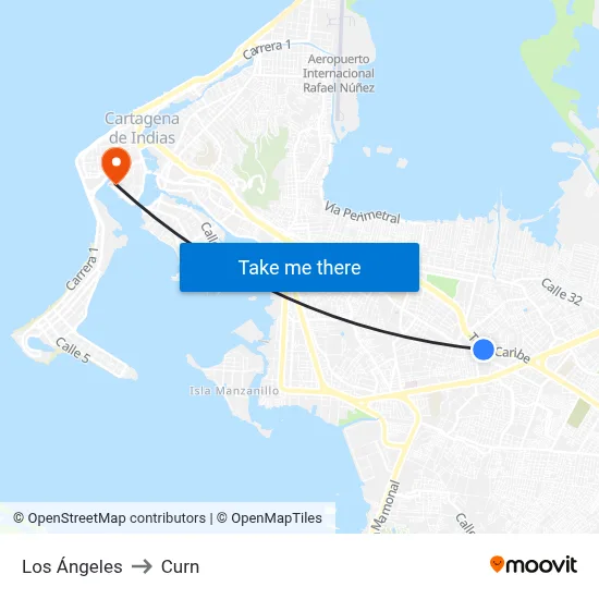 Los Ángeles to Curn map