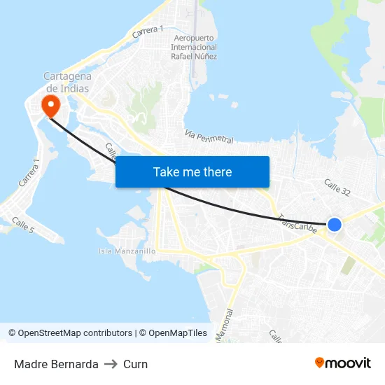 Madre Bernarda to Curn map