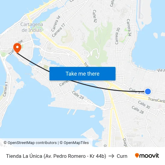Tienda La Única (Av. Pedro Romero - Kr 44b) to Curn map