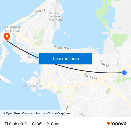 El Club (Kr 91 . Cl 36) to Curn map