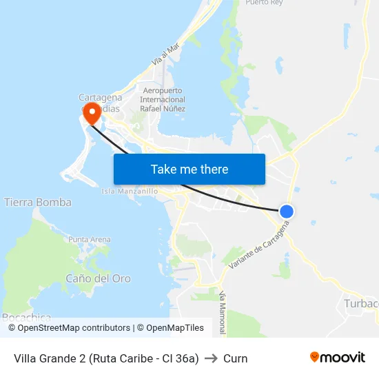 Villa Grande 2 (Ruta Caribe - Cl 36a) to Curn map