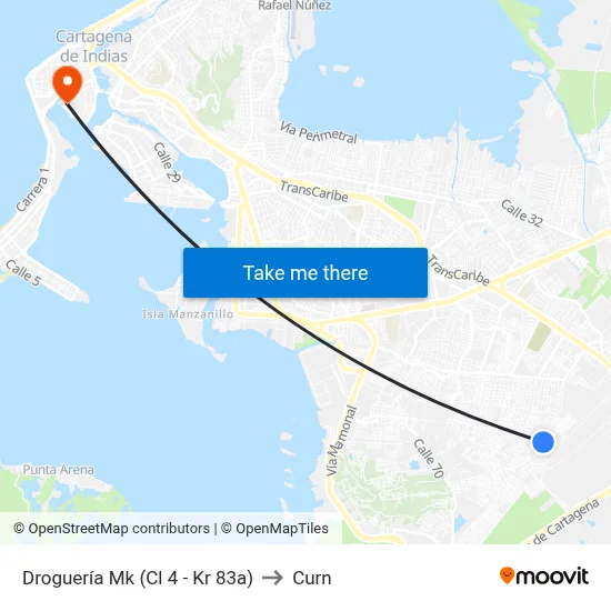 Droguería Mk (Cl 4 - Kr 83a) to Curn map
