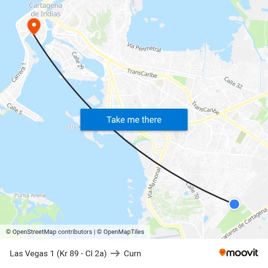 Las Vegas 1 (Kr 89 - Cl 2a) to Curn map