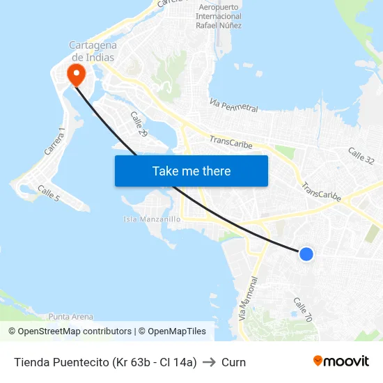 Tienda Puentecito (Kr 63b - Cl 14a) to Curn map