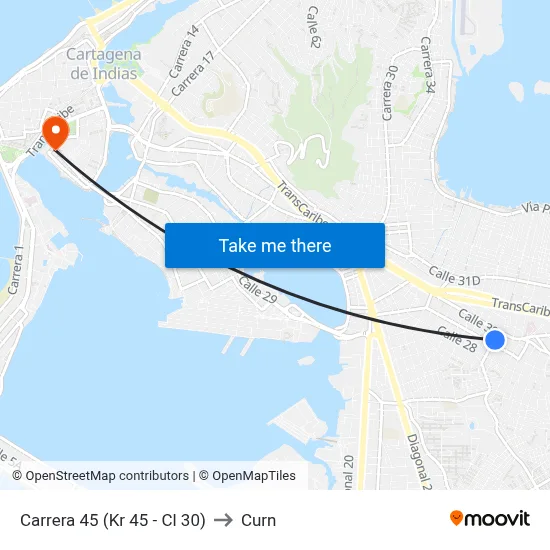 Carrera 45 (Kr 45 - Cl 30) to Curn map