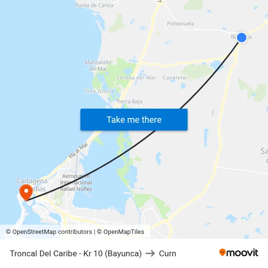 Troncal Del Caribe - Kr 10 (Bayunca) to Curn map