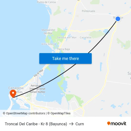 Troncal Del Caribe - Kr 8 (Bayunca) to Curn map