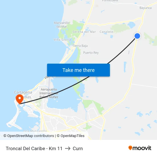Troncal Del Caribe - Km 11 to Curn map