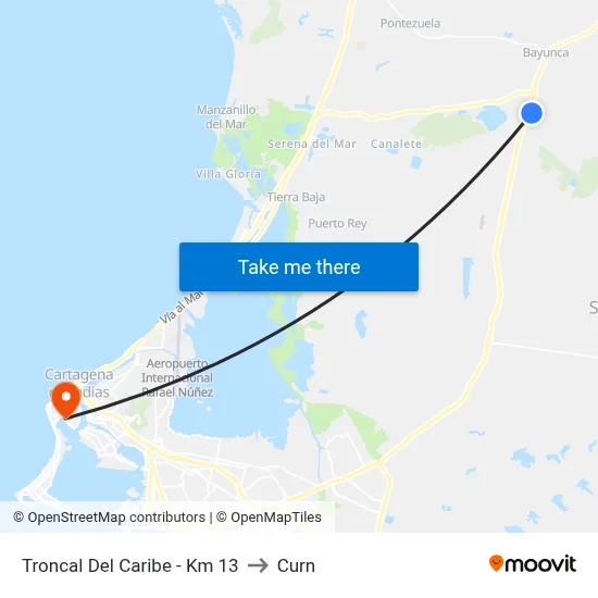 Troncal Del Caribe - Km 13 to Curn map