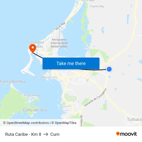 Ruta Caribe - Km 8 to Curn map