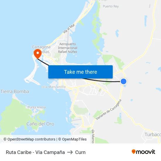 Ruta Caribe - Vía Campaña to Curn map