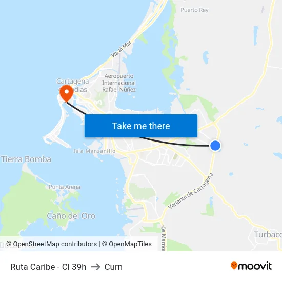 Ruta Caribe - Cl 39h to Curn map