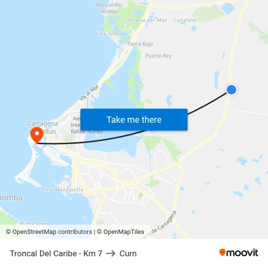 Troncal Del Caribe - Km 7 to Curn map