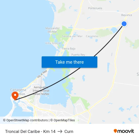 Troncal Del Caribe - Km 14 to Curn map