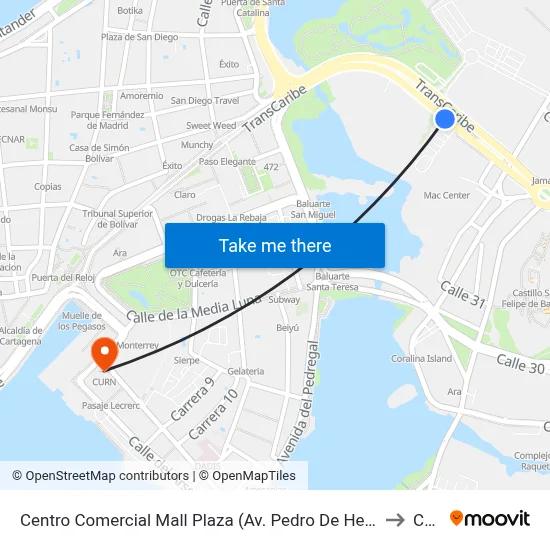 Centro Comercial Mall Plaza (Av. Pedro De Heredia - Kr 12) to Curn map