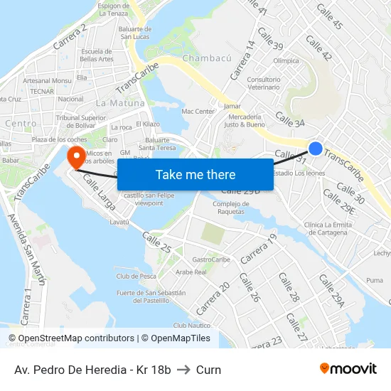 Av. Pedro De Heredia - Kr 18b to Curn map