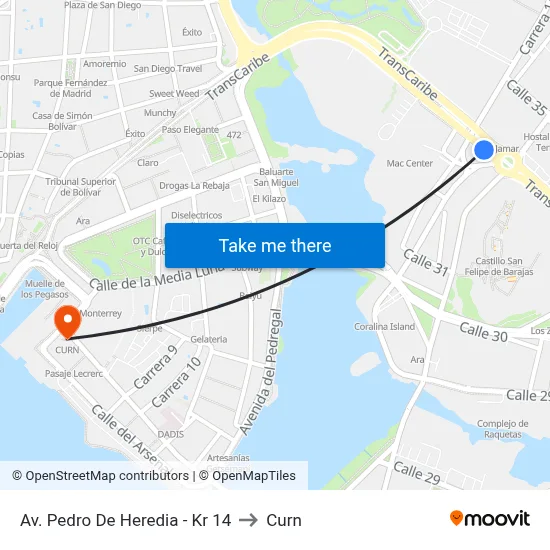 Av. Pedro De Heredia - Kr 14 to Curn map